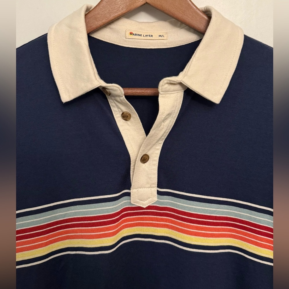 Marine Layer Absurdly Soft Retro Polo in Navy & Multi-Stripe - Size M/L - Picture 2 of 7
